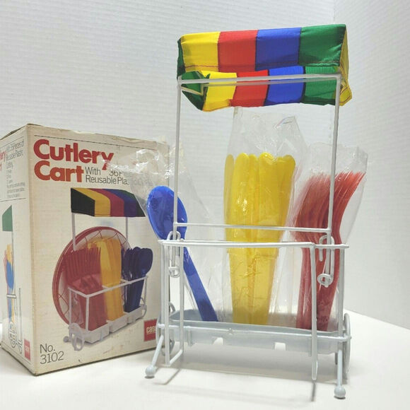1984 Cutlery Cart Holder Picnic Party Table Basket Silverware Camping Vintage - Picture 1 of 11